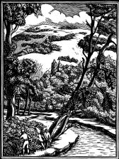 wood-engraving original print: The River Mole for London General Omnibus Company ad